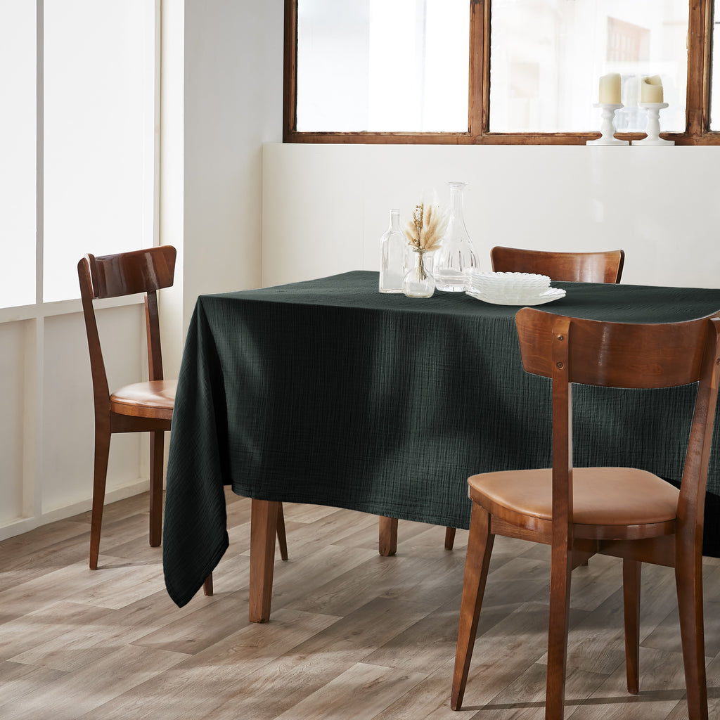 Gaia - Rectangular Tablecloth - Plain Double Cotton Gauze - Fir Green