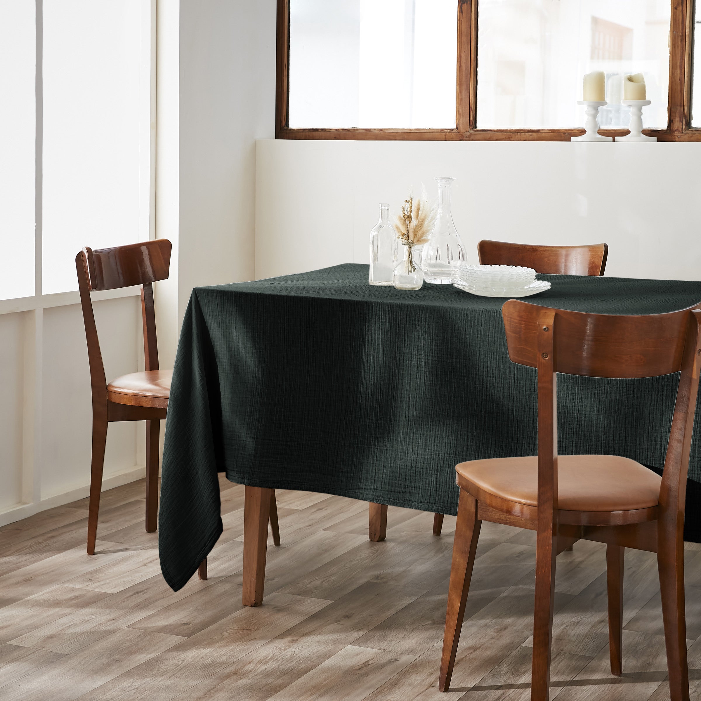 Gaia - Rectangular Tablecloth - Plain Double Cotton Gauze - Fir Green