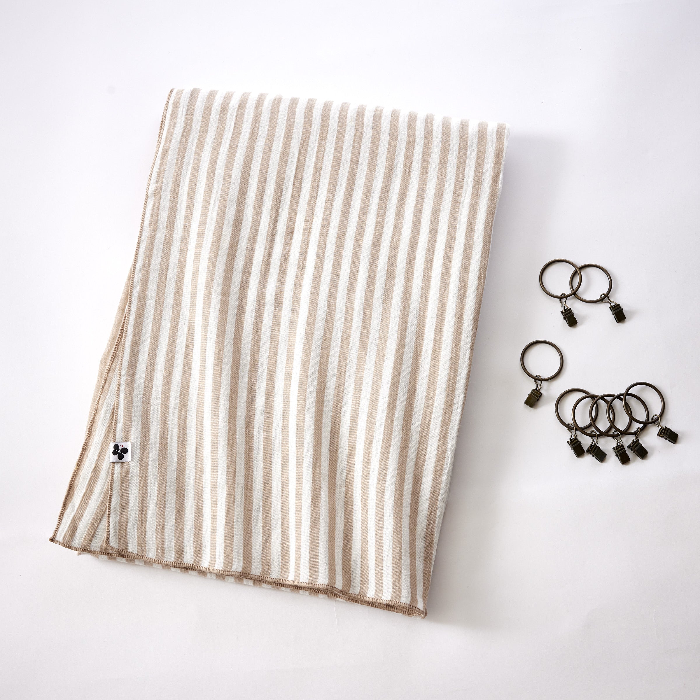 Romie - Rideau Ajustable + 8 Anneaux Pince - Gaze De Coton Tissée Teinte - Ficelle