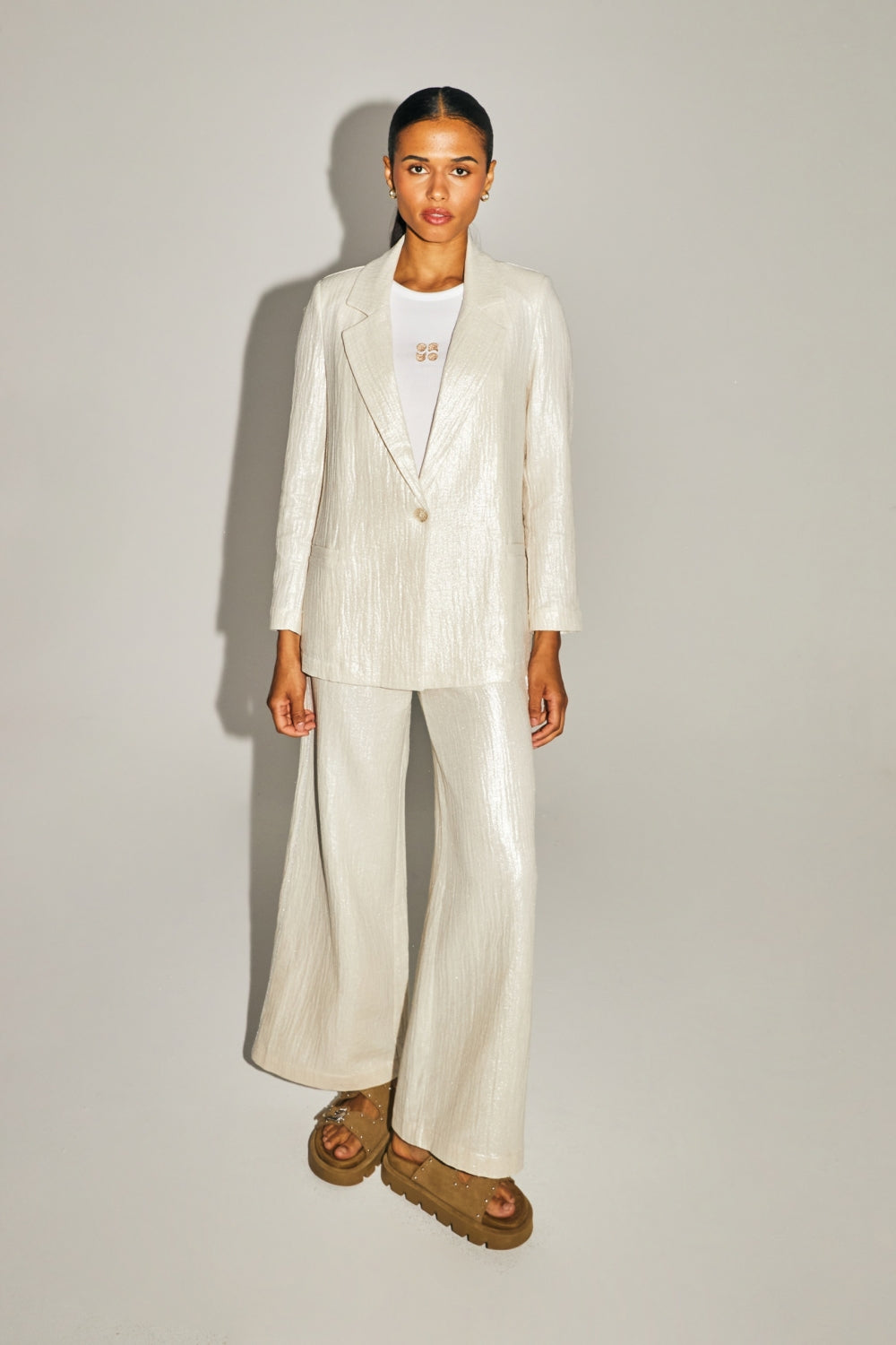 Blazer Jimmy De Algodón Orgánico Brillante Con Textura Hecho En Italia