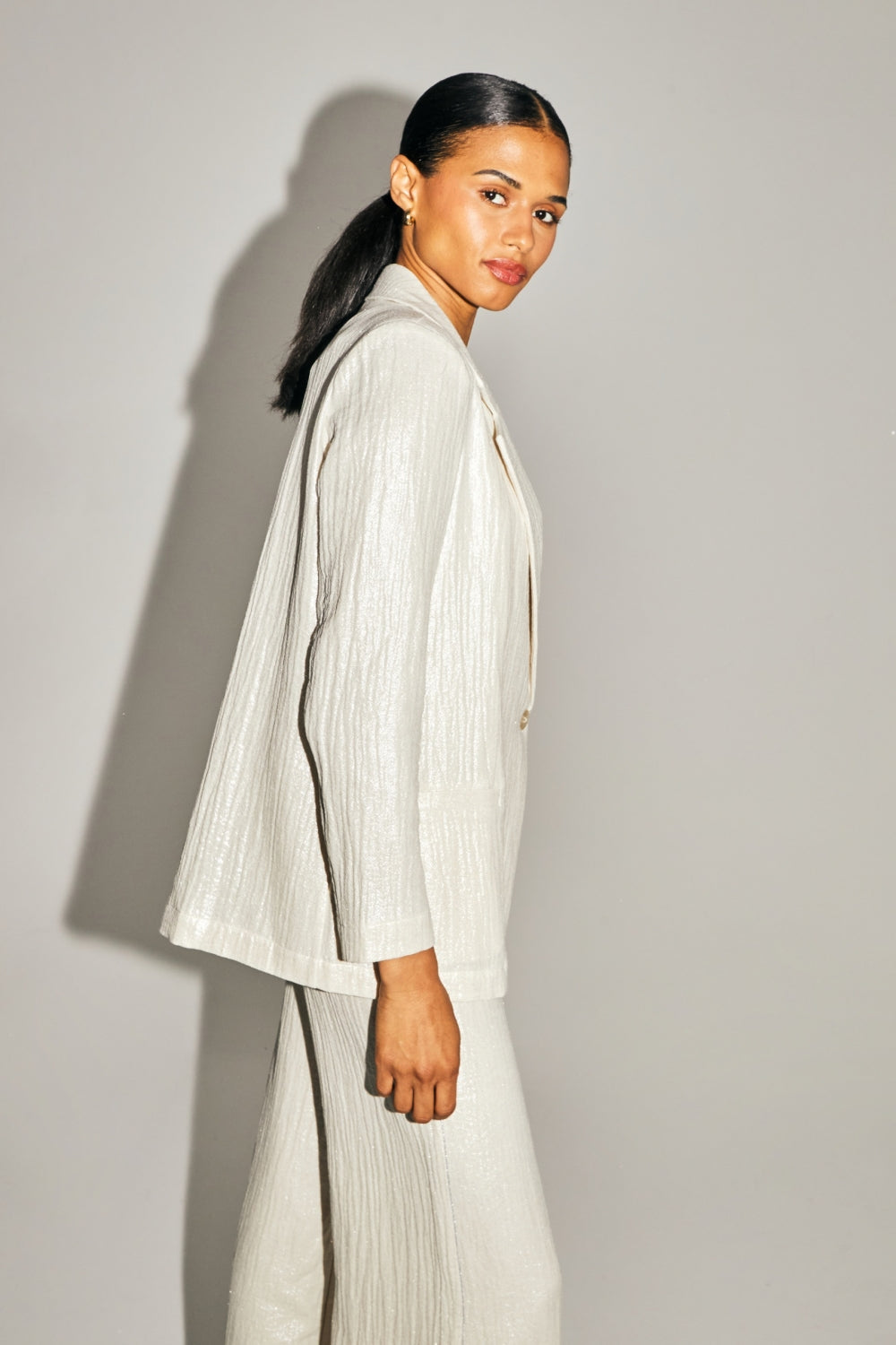 Blazer Jimmy De Algodón Orgánico Brillante Con Textura Hecho En Italia