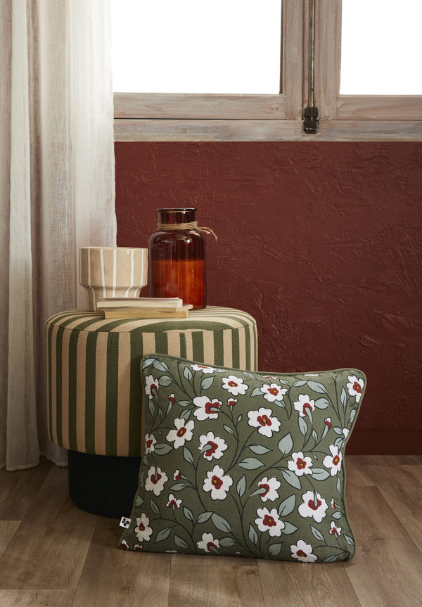 Removable Cushion Cover with Piping - Printed Cotton Gauze - Flora