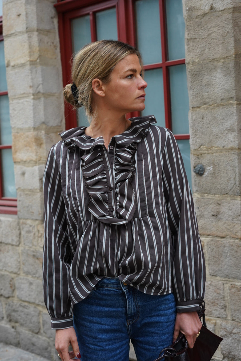 Olympe Blouse Chocolate Stripe