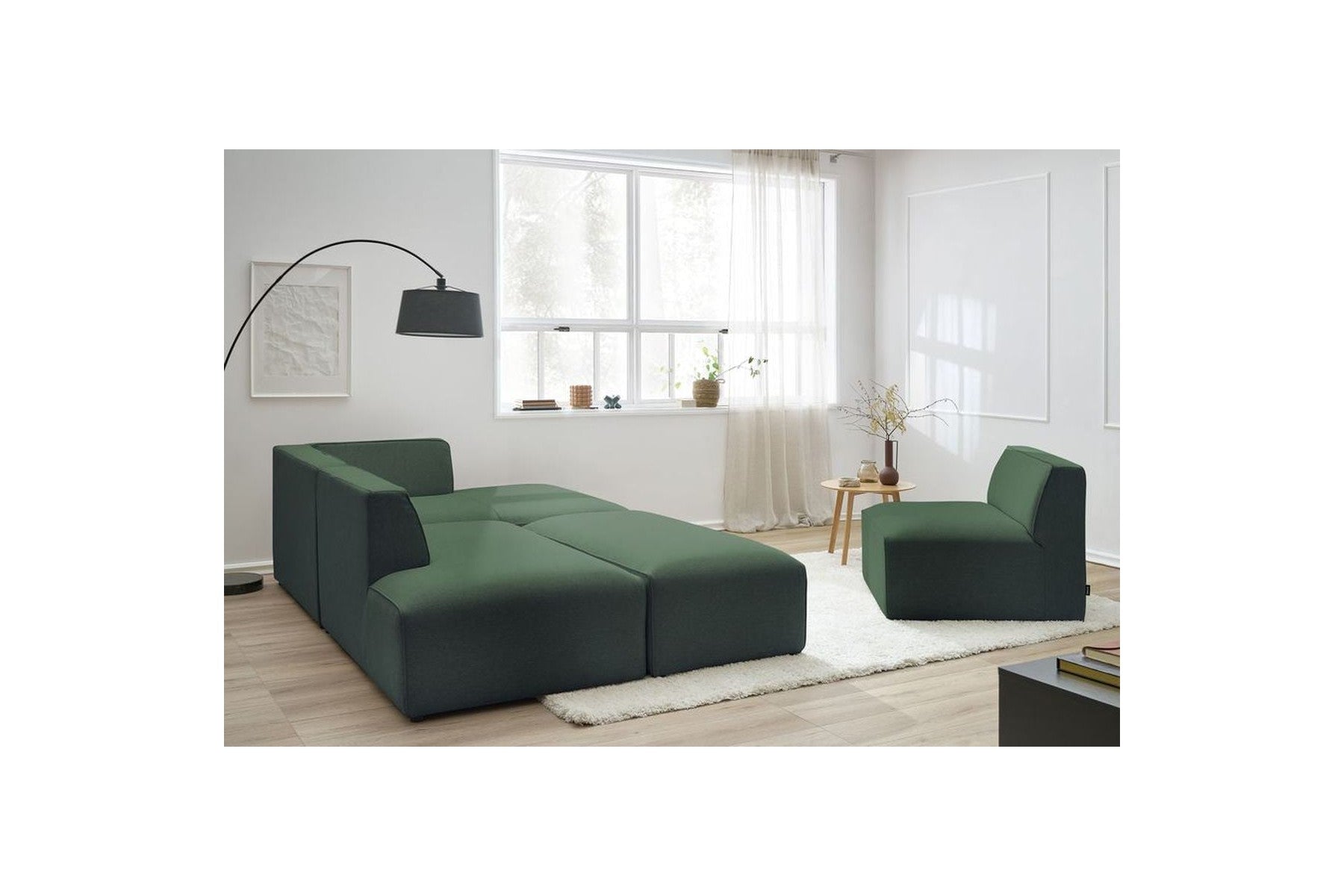 Megeve - Sofá esquinero fijo modular - Tejido liso con 1 módulo sin brazos y 1 puf - Esquina derecha