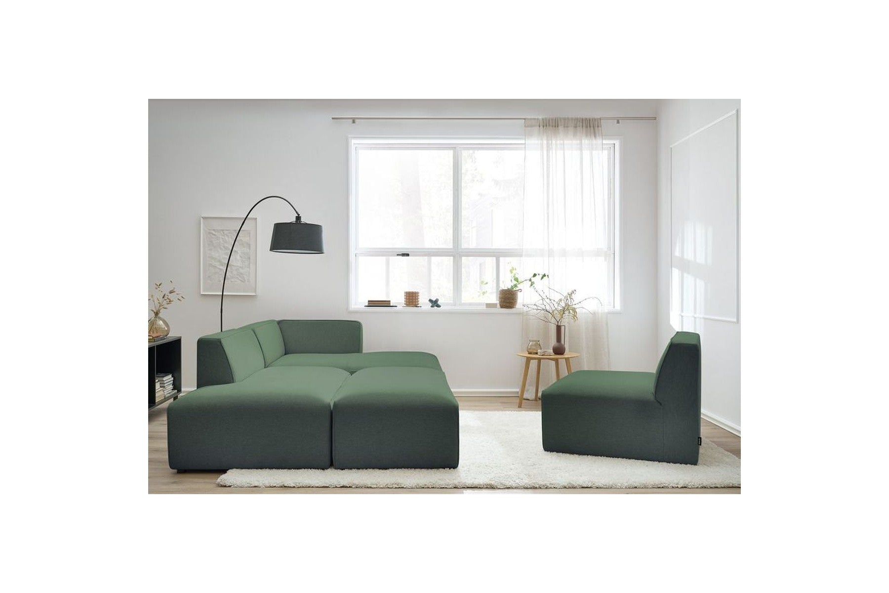 Megeve - Sofá esquinero fijo modular - Tejido liso con 1 módulo sin brazos y 1 puf - Esquina derecha