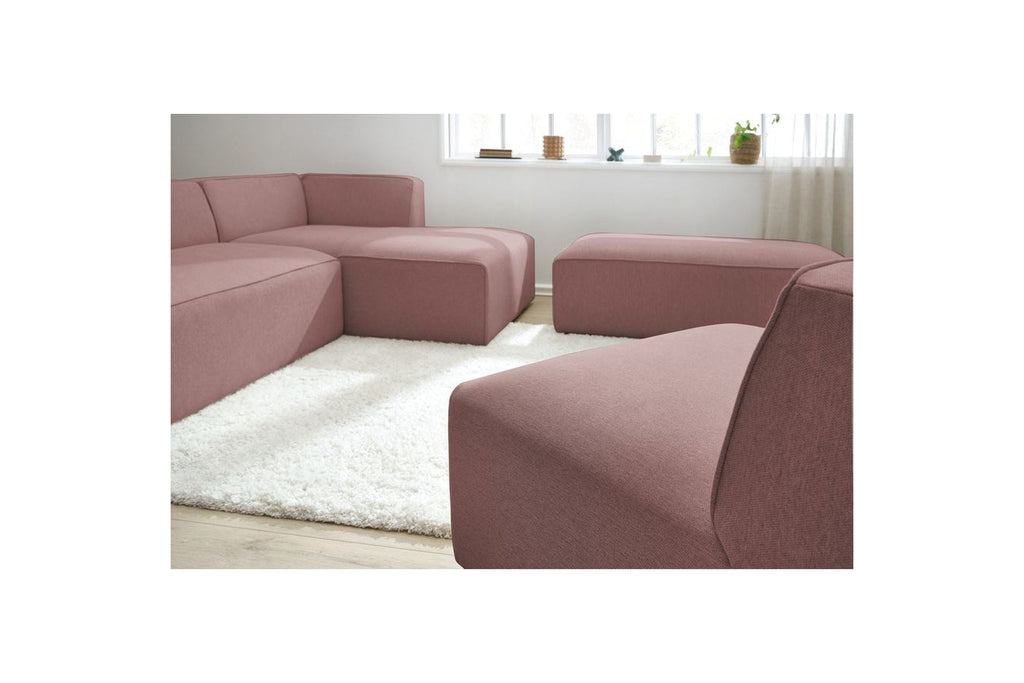 Megeve - Sofá esquinero fijo modular - Tejido liso con 1 módulo sin brazos y 1 puf - Esquina derecha