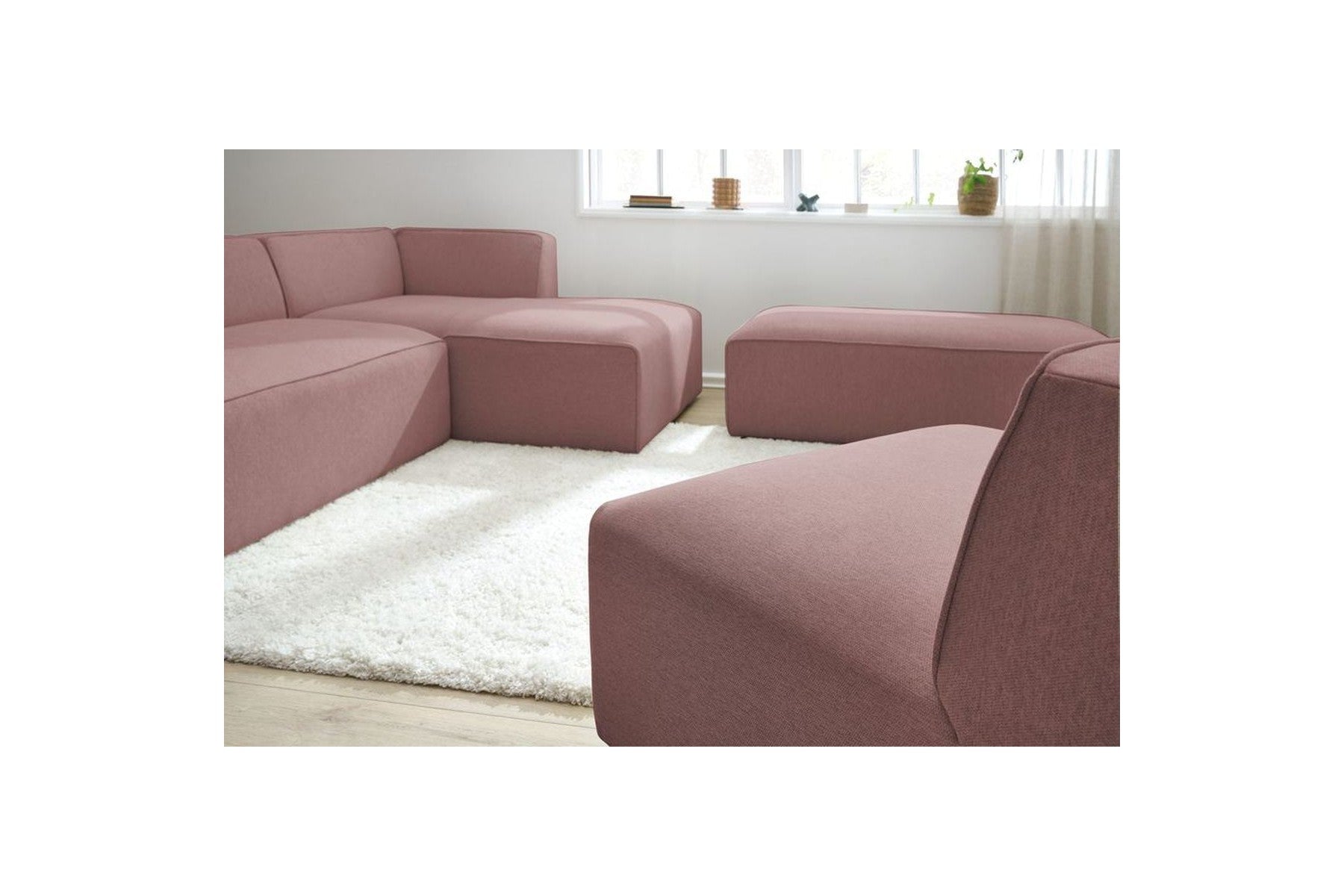 Megeve - Sofá esquinero fijo modular - Tejido liso con 1 módulo sin brazos y 1 puf - Esquina derecha