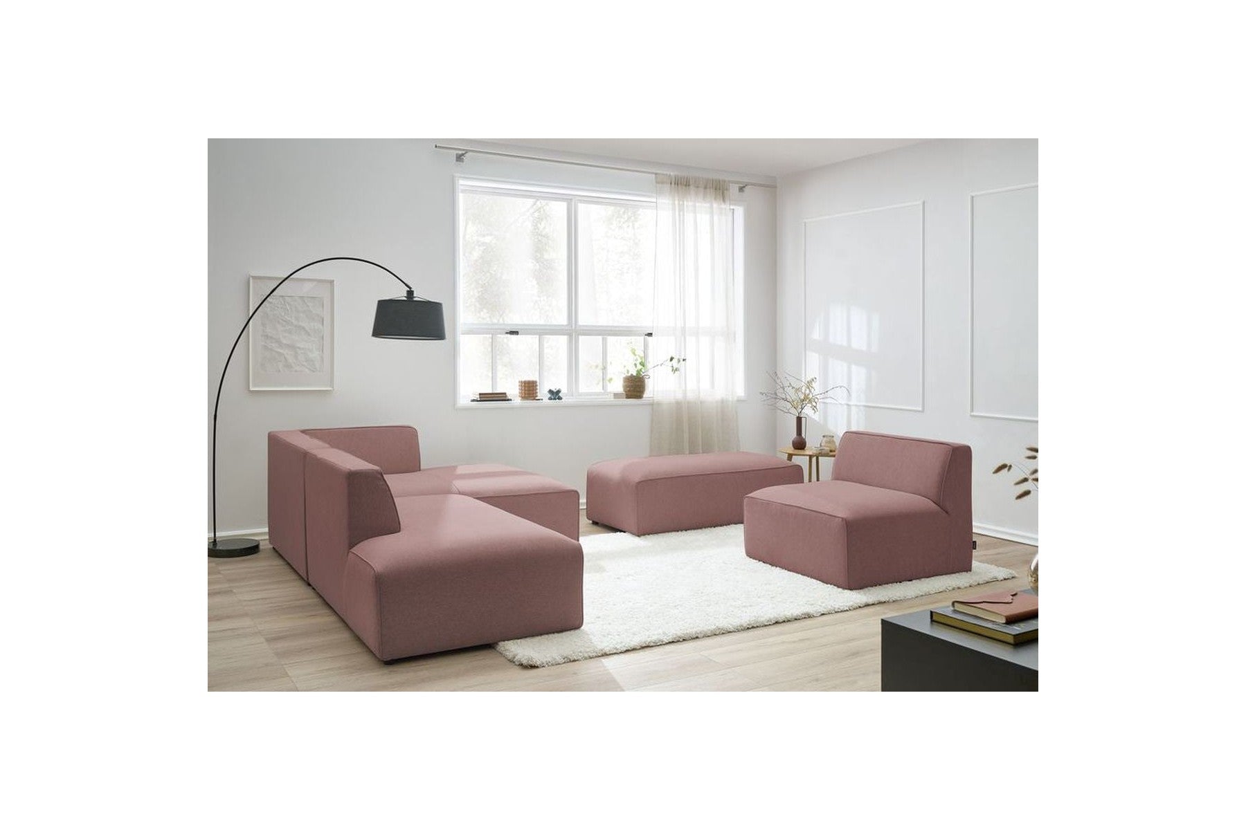 Megeve - Sofá esquinero fijo modular - Tejido liso con 1 módulo sin brazos y 1 puf - Esquina derecha