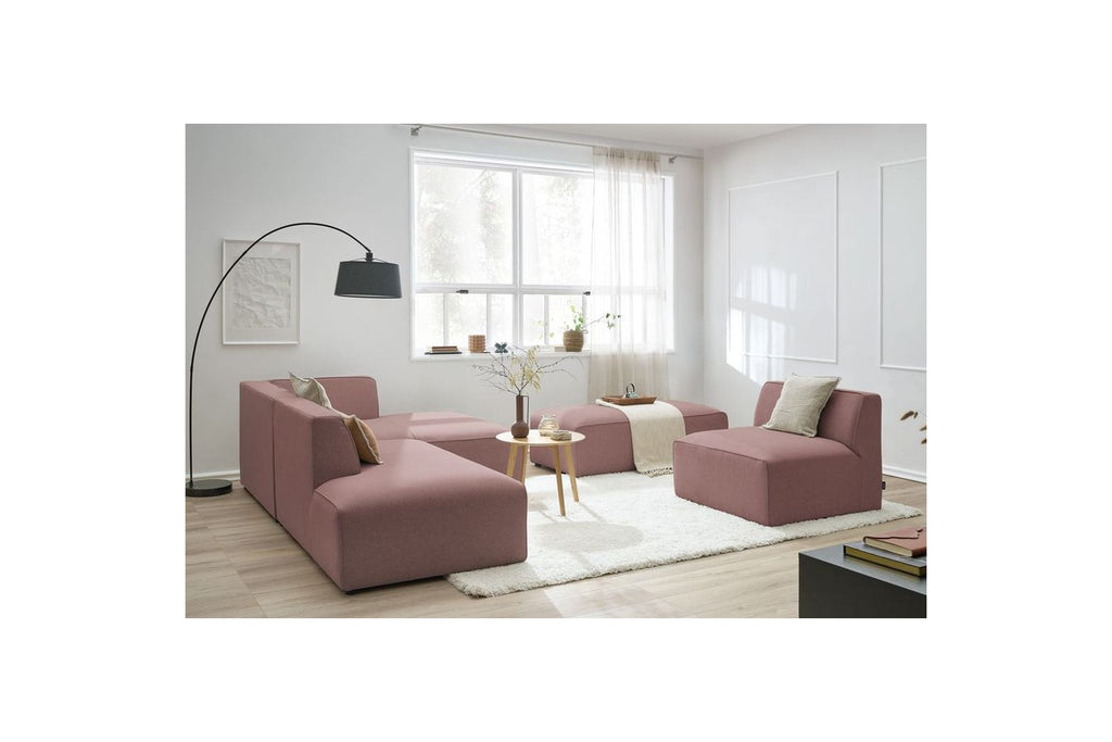 Megeve - Sofá esquinero fijo modular - Tejido liso con 1 módulo sin brazos y 1 puf - Esquina derecha