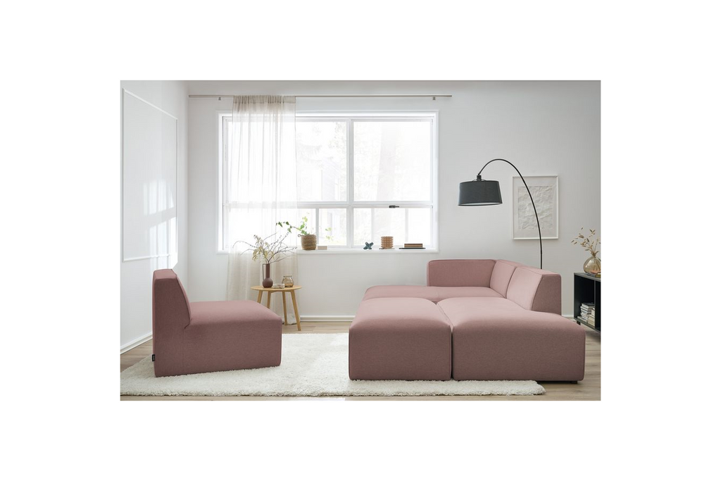 Megeve - Fixed Modular Corner Sofa - Smooth Fabric with 1 Armless Chair and 1 Pouffe - Left Corner