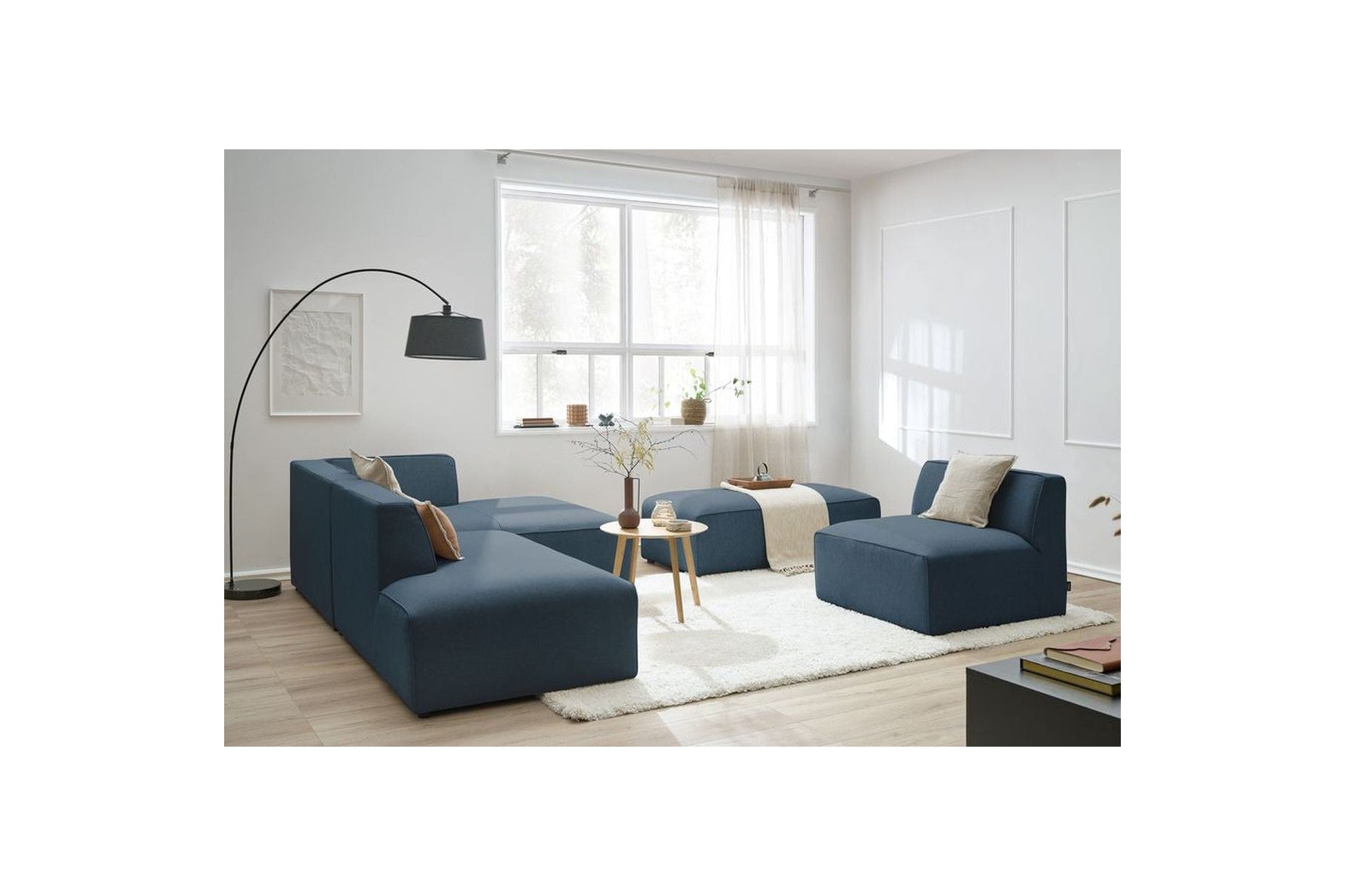 Megeve - Sofá esquinero fijo modular - Tejido liso con 1 módulo sin brazos y 1 puf - Esquina derecha