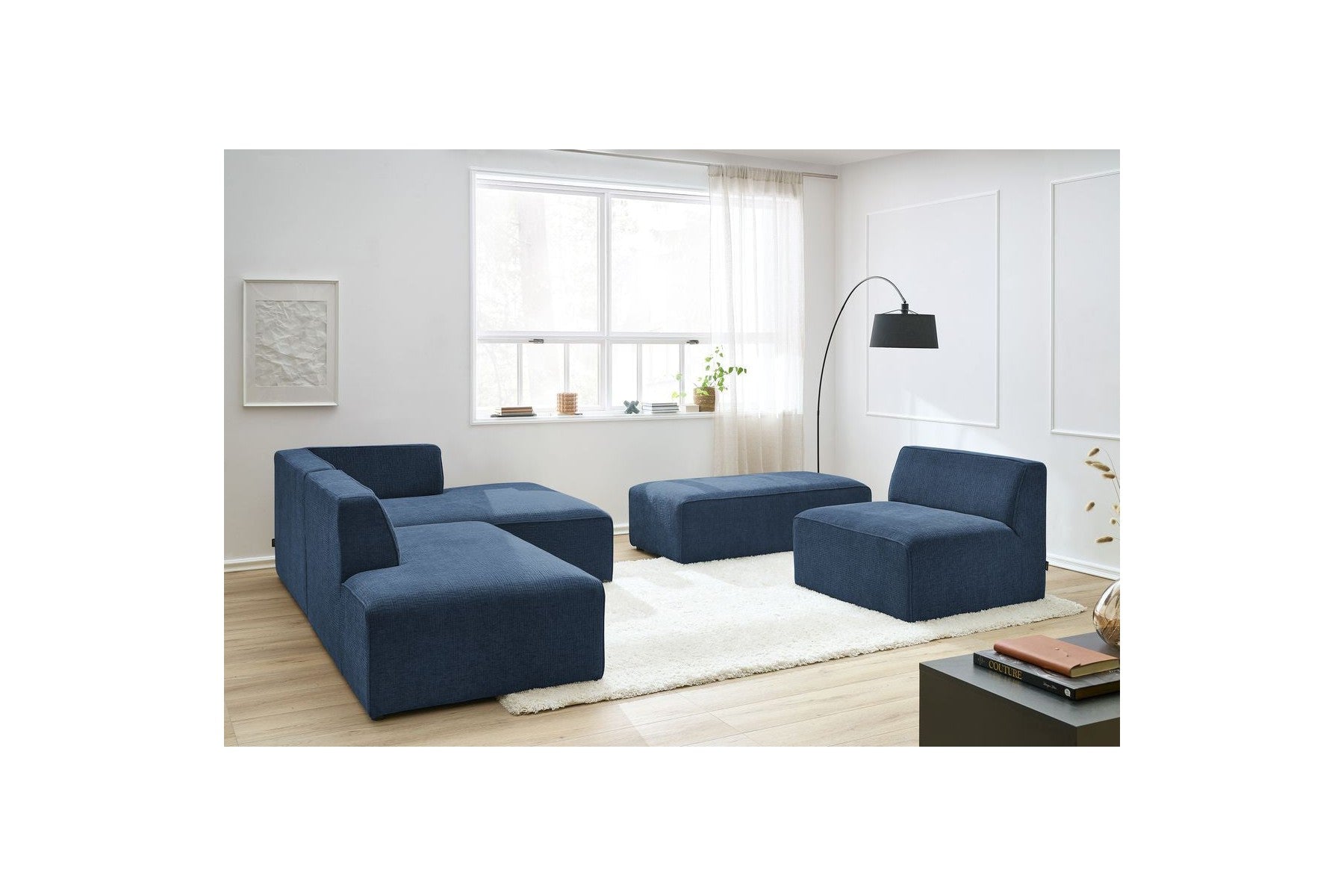Sofá esquinero fijo modular - Megeve - Tela texturizada - Con 1 sillón y 1 puf - Esquina derecha