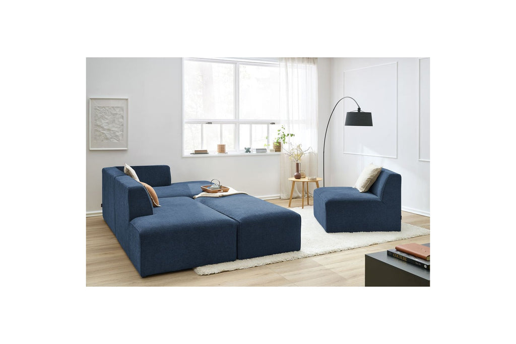Sofá esquinero fijo modular - Megeve - Tela texturizada - Con 1 sillón y 1 puf - Esquina derecha