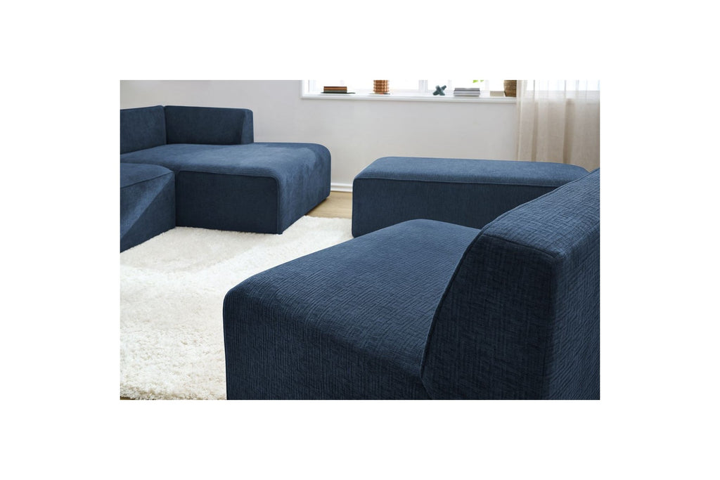 Sofá esquinero fijo modular - Megeve - Tela texturizada - Con 1 sillón y 1 puf - Esquina derecha