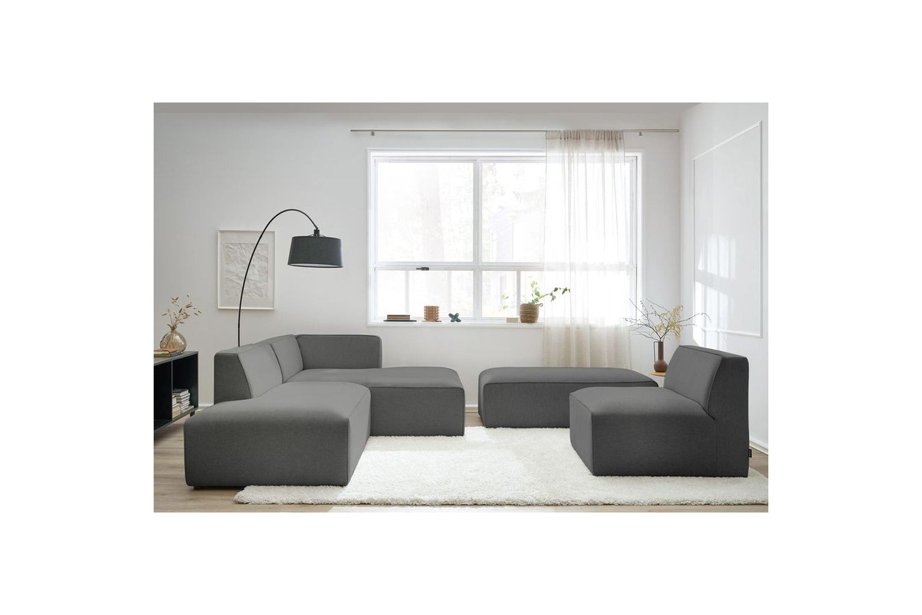 Megeve - Sofá esquinero fijo modular - Tejido liso con 1 módulo sin brazos y 1 puf - Esquina derecha