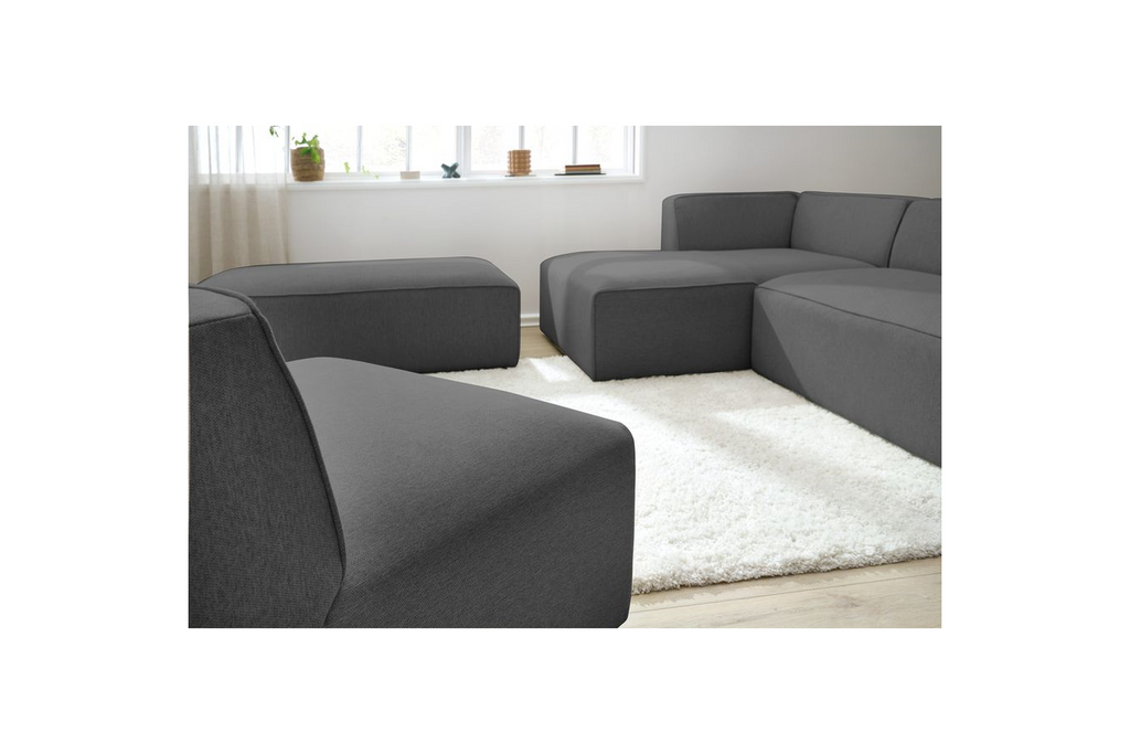 Megeve - Fixed Modular Corner Sofa - Smooth Fabric with 1 Armless Chair and 1 Pouffe - Left Corner