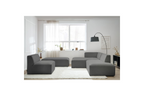 Megeve - Fixed Modular Corner Sofa - Smooth Fabric with 1 Armless Chair and 1 Pouffe - Left Corner
