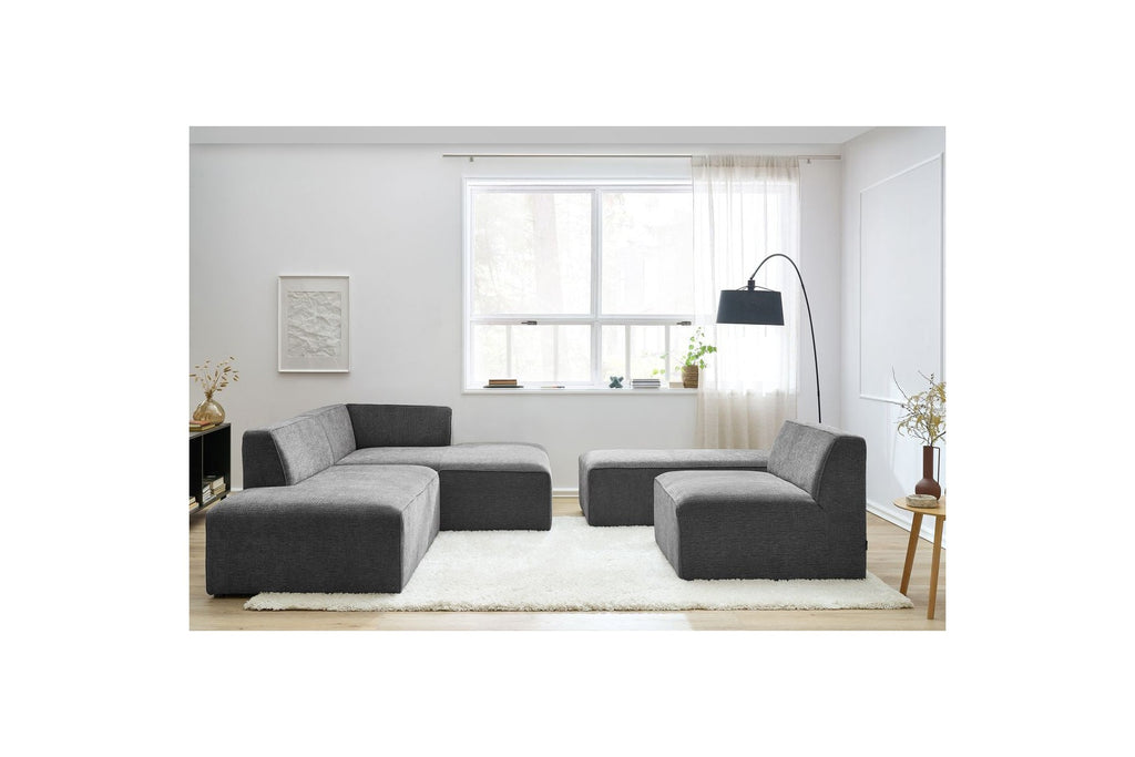 Sofá esquinero fijo modular - Megeve - Tela texturizada - Con 1 sillón y 1 puf - Esquina derecha