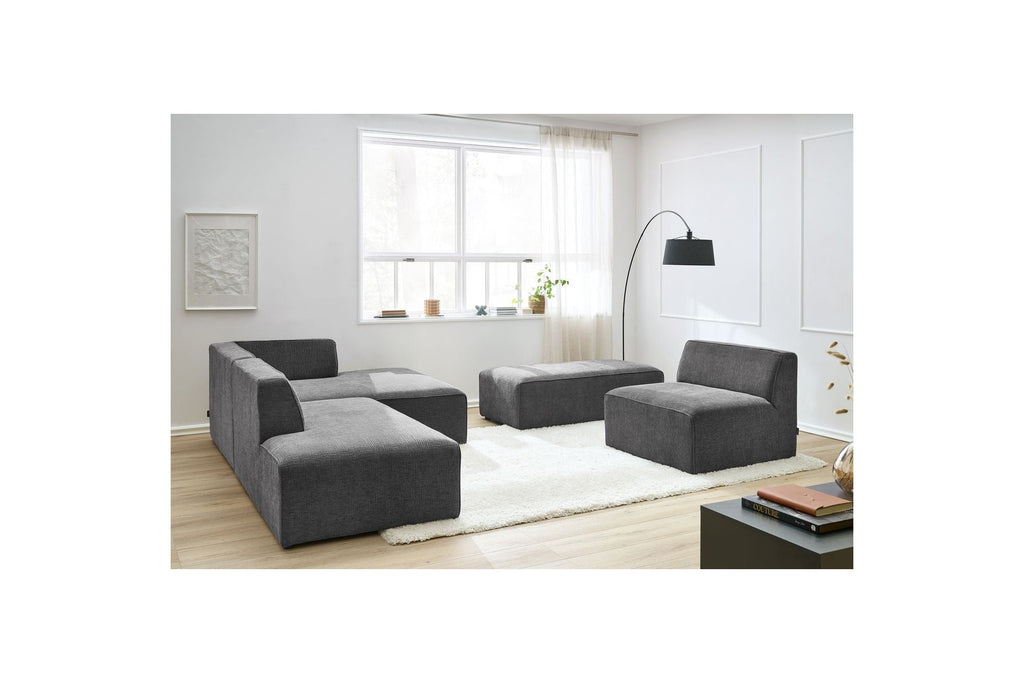 Sofá esquinero fijo modular - Megeve - Tela texturizada - Con 1 sillón y 1 puf - Esquina derecha