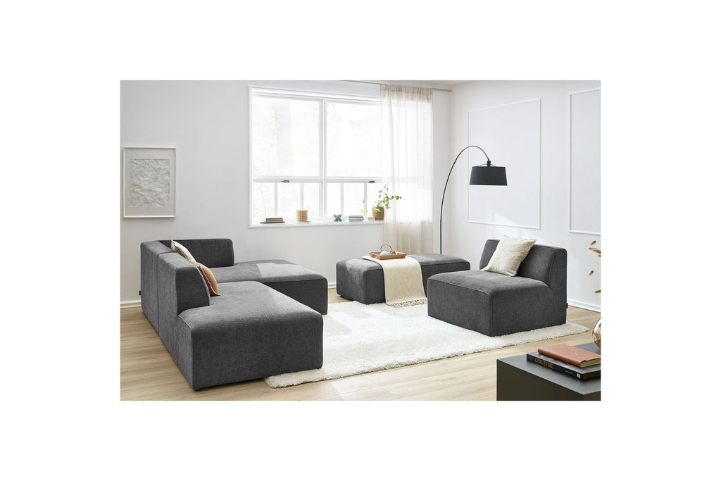 Sofá esquinero fijo modular - Megeve - Tela texturizada - Con 1 sillón y 1 puf - Esquina derecha