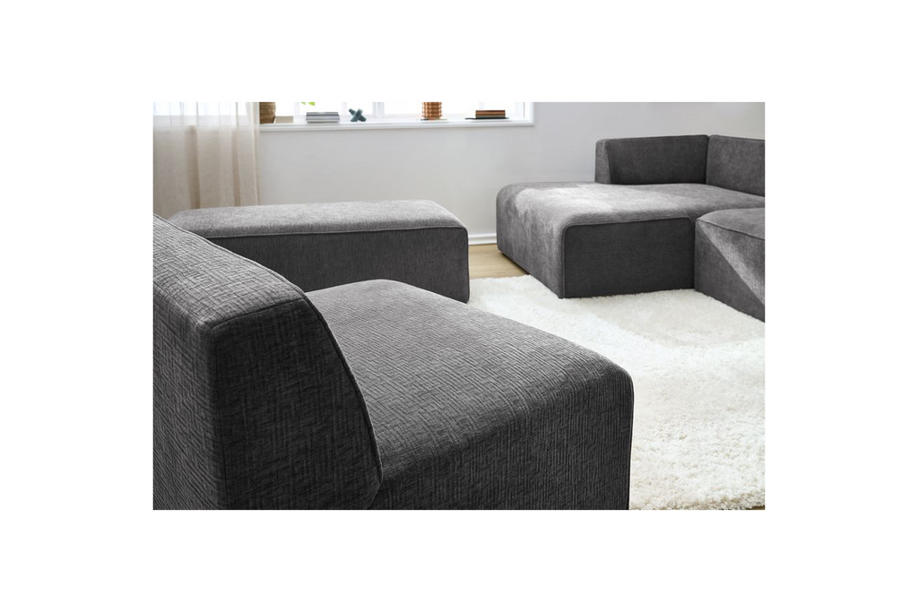Modular Fixed Corner Sofa - Megeve - Textured Fabric - With 1 Armless Chair and 1 Pouffe - Left Corner