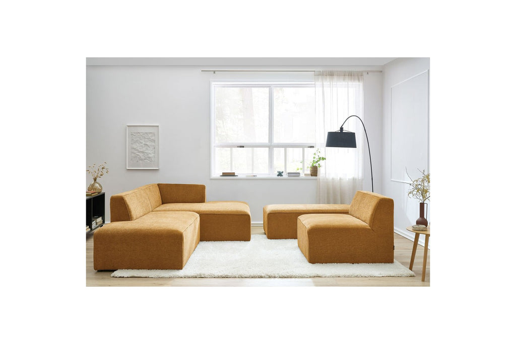 Sofá esquinero fijo modular - Megeve - Tela texturizada - Con 1 sillón y 1 puf - Esquina derecha