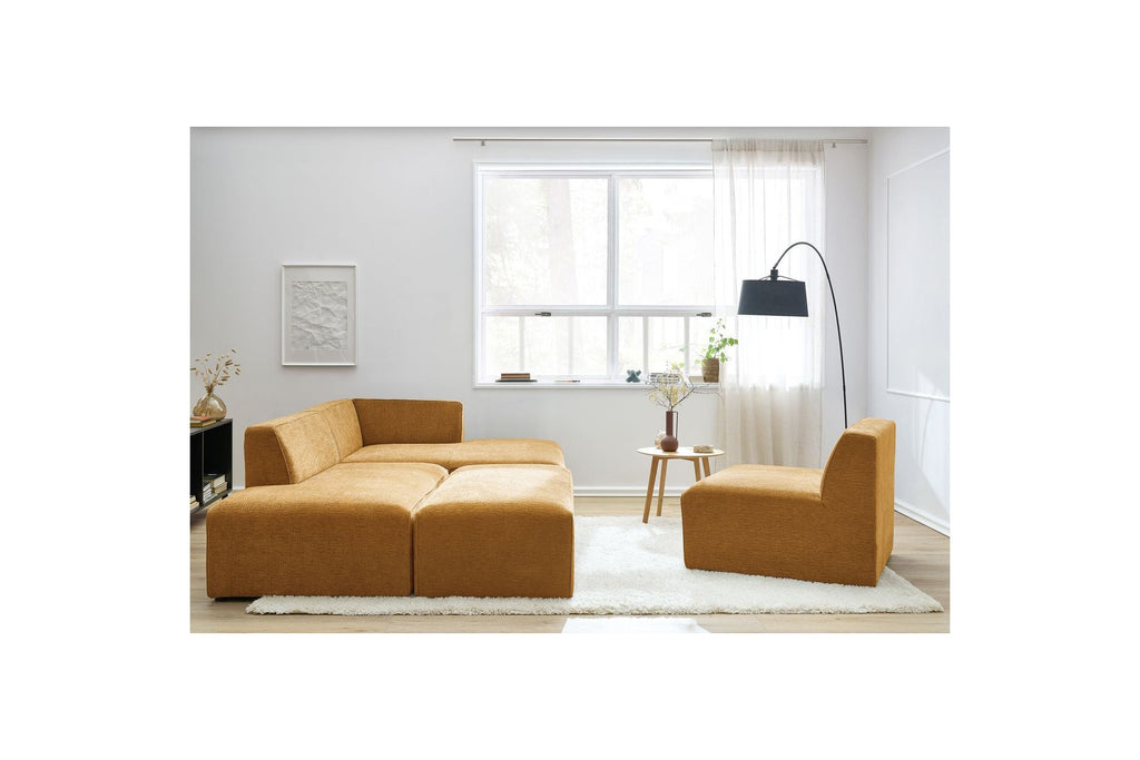 Sofá esquinero fijo modular - Megeve - Tela texturizada - Con 1 sillón y 1 puf - Esquina derecha