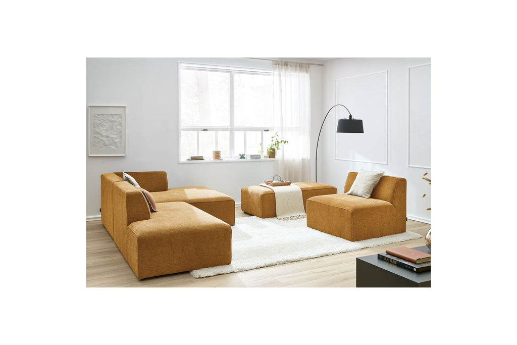Sofá esquinero fijo modular - Megeve - Tela texturizada - Con 1 sillón y 1 puf - Esquina derecha