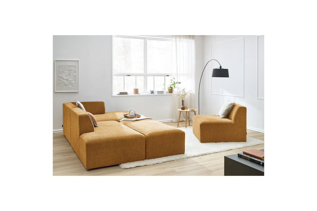 Sofá esquinero fijo modular - Megeve - Tela texturizada - Con 1 sillón y 1 puf - Esquina derecha