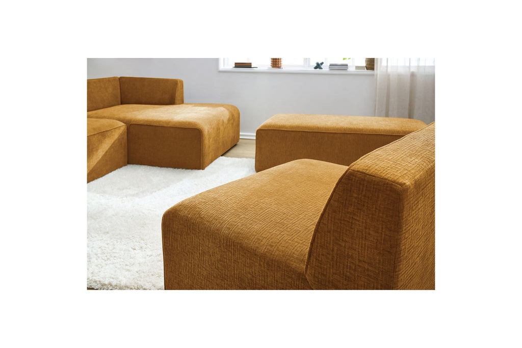 Sofá esquinero fijo modular - Megeve - Tela texturizada - Con 1 sillón y 1 puf - Esquina derecha