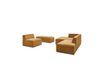 Modular Fixed Corner Sofa - Megeve - Textured Fabric - With 1 Armless Chair and 1 Pouffe - Left Corner