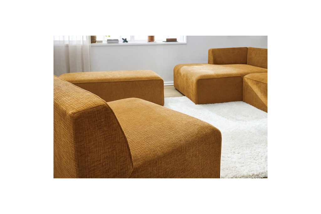 Modular Fixed Corner Sofa - Megeve - Textured Fabric - With 1 Armless Chair and 1 Pouffe - Left Corner