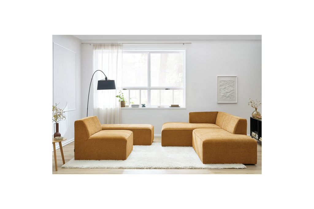 Modular Fixed Corner Sofa - Megeve - Textured Fabric - With 1 Armless Chair and 1 Pouffe - Left Corner