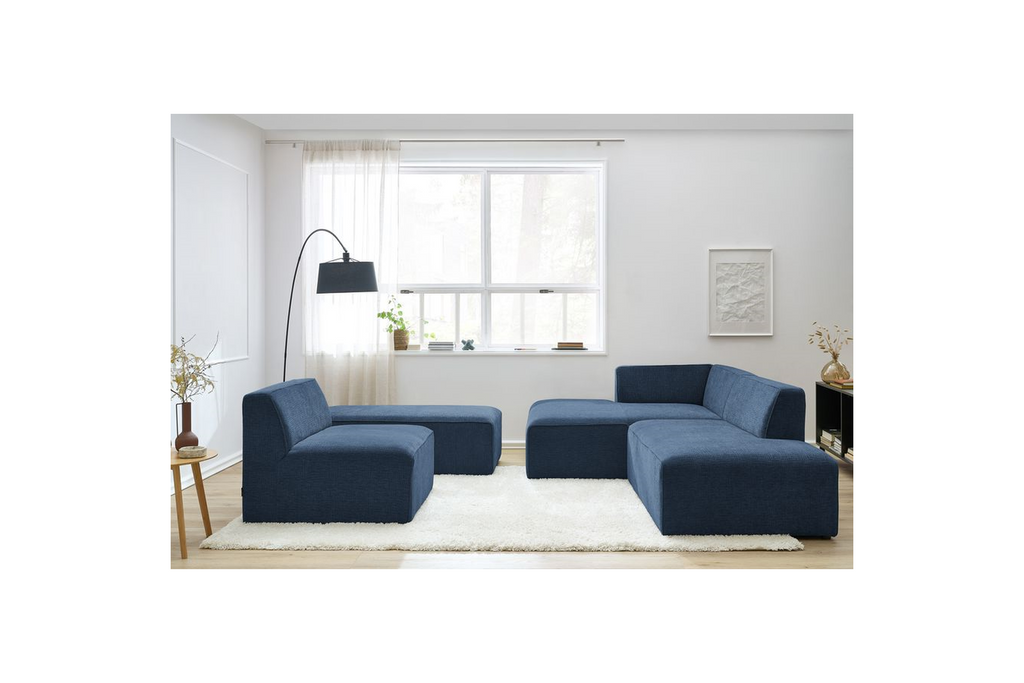Modular Fixed Corner Sofa - Megeve - Textured Fabric - With 1 Armless Chair and 1 Pouffe - Left Corner