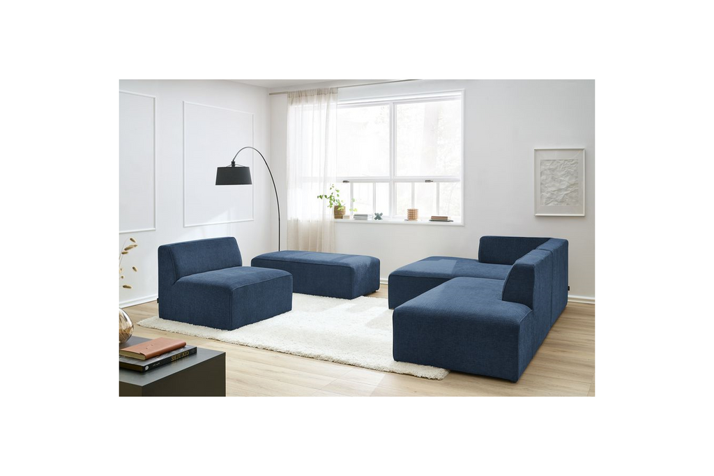 Modular Fixed Corner Sofa - Megeve - Textured Fabric - With 1 Armless Chair and 1 Pouffe - Left Corner