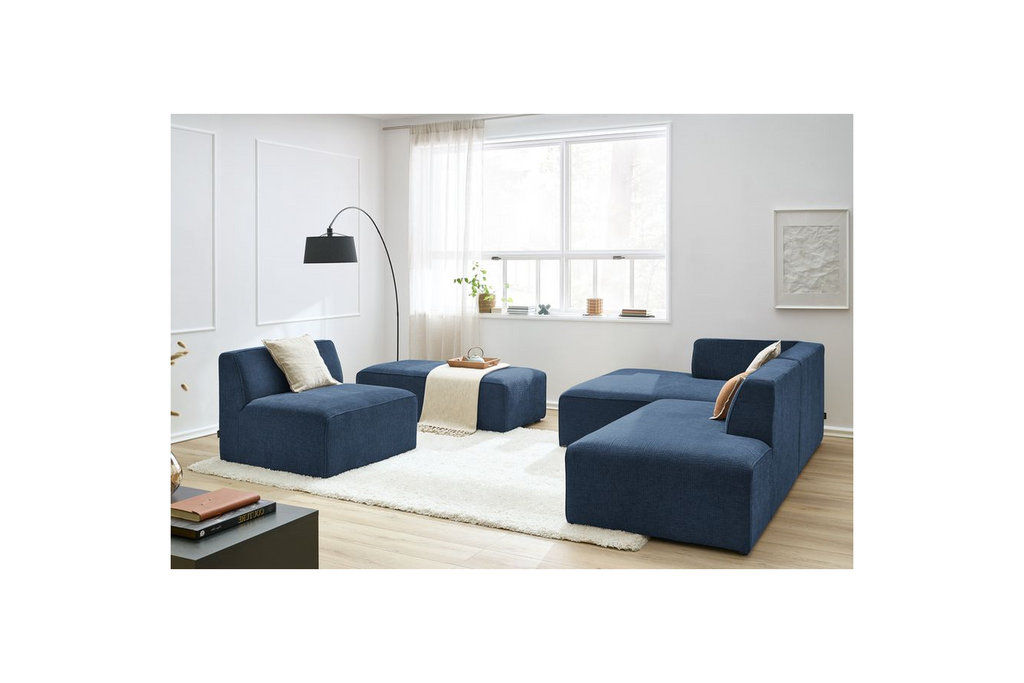 Modular Fixed Corner Sofa - Megeve - Textured Fabric - With 1 Armless Chair and 1 Pouffe - Left Corner