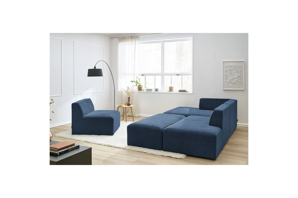 Modular Fixed Corner Sofa - Megeve - Textured Fabric - With 1 Armless Chair and 1 Pouffe - Left Corner