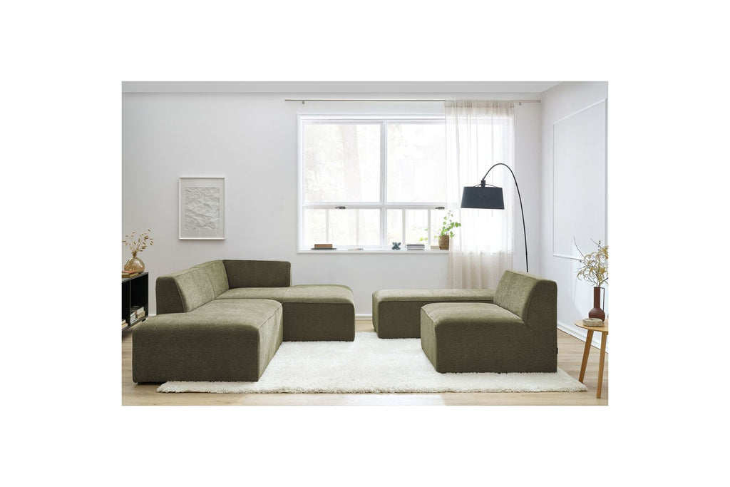 Sofá esquinero fijo modular - Megeve - Tela texturizada - Con 1 sillón y 1 puf - Esquina derecha