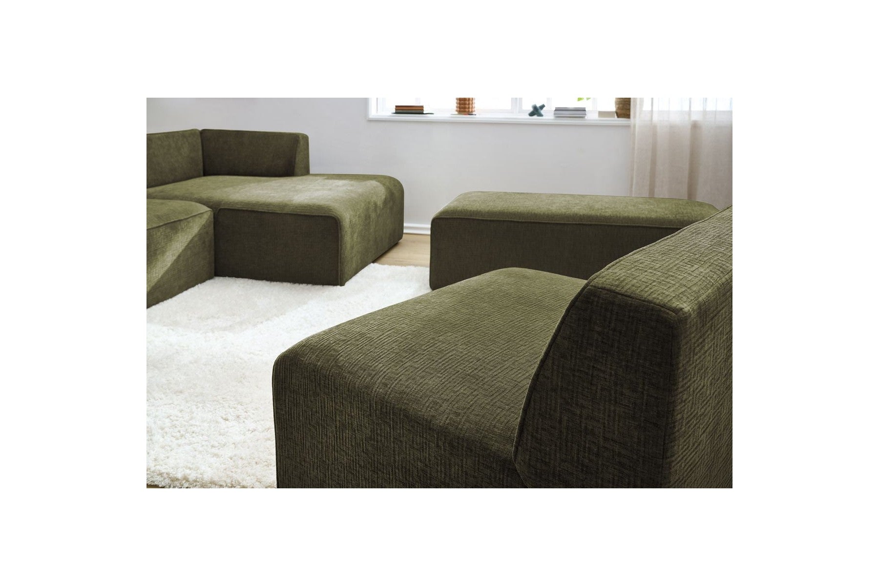 Sofá esquinero fijo modular - Megeve - Tela texturizada - Con 1 sillón y 1 puf - Esquina derecha