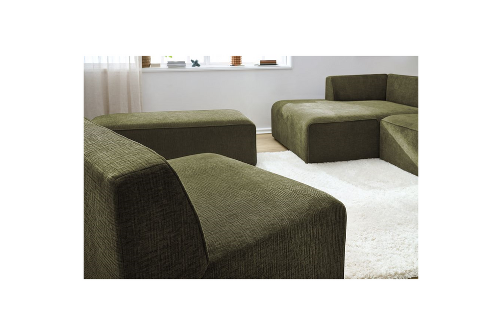 Modular Fixed Corner Sofa - Megeve - Textured Fabric - With 1 Armless Chair and 1 Pouffe - Left Corner