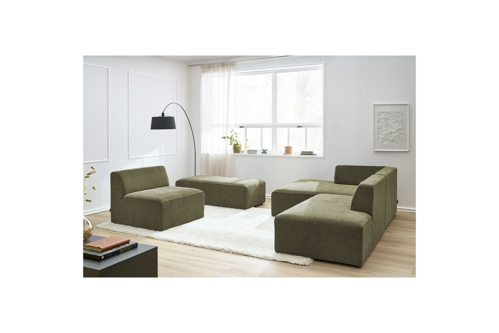 Modular Fixed Corner Sofa - Megeve - Textured Fabric - With 1 Armless Chair and 1 Pouffe - Left Corner