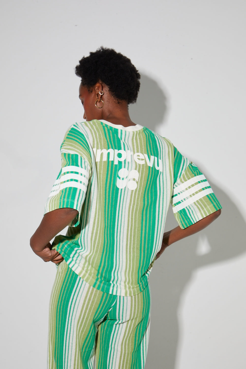 Billy Green Striped Italian Knit Blouse - Green