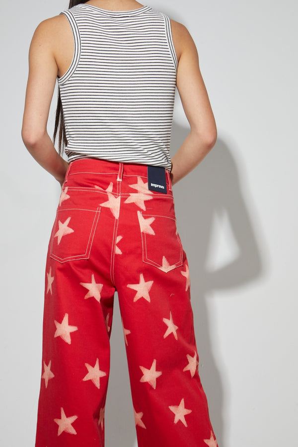 Swiggy Pants, Esprit Denim Print Star Red Made In Italy