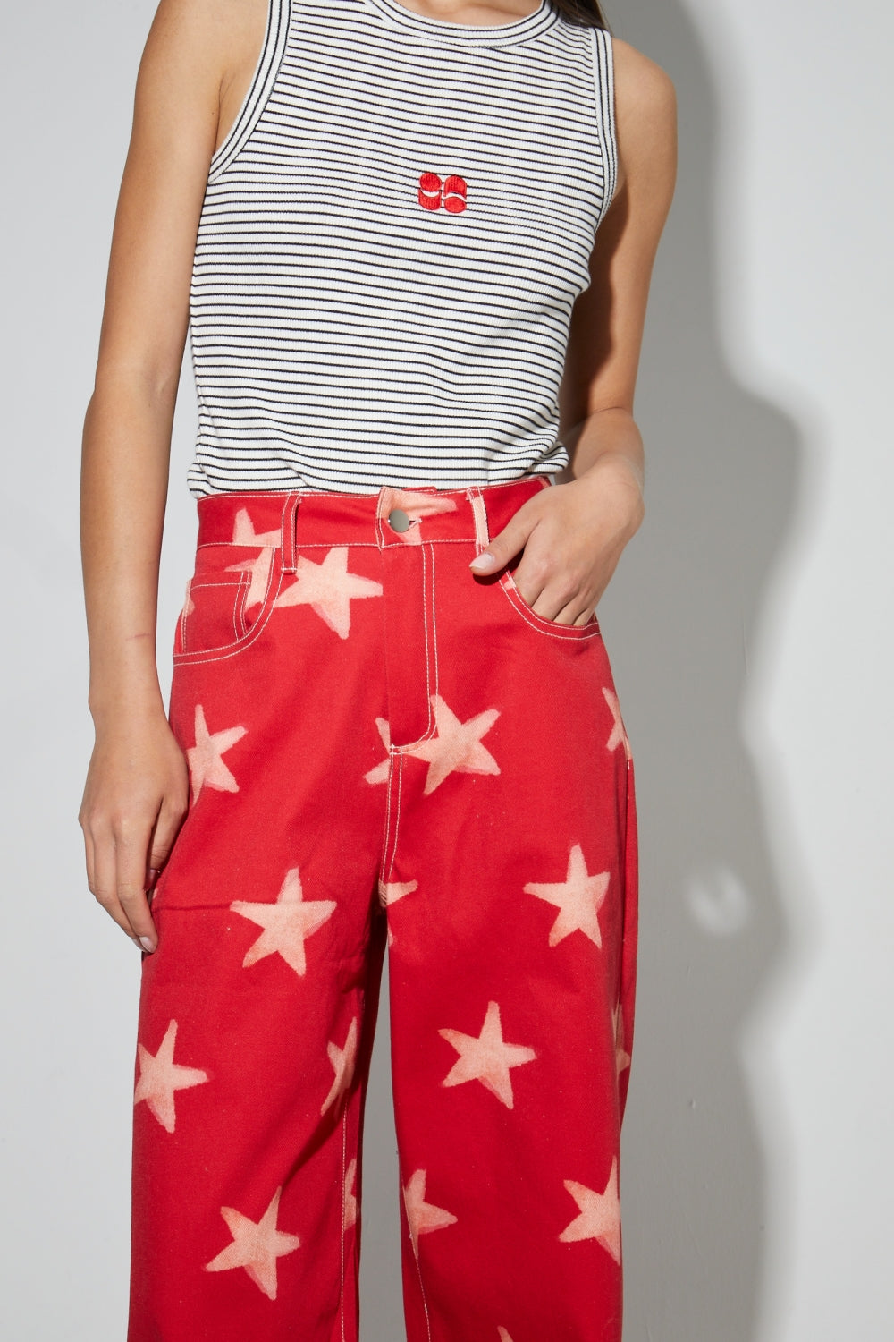 Spodnie Swiggy w stylu denim Print Red wyprodukowane we Włoszech - Gwiazda
