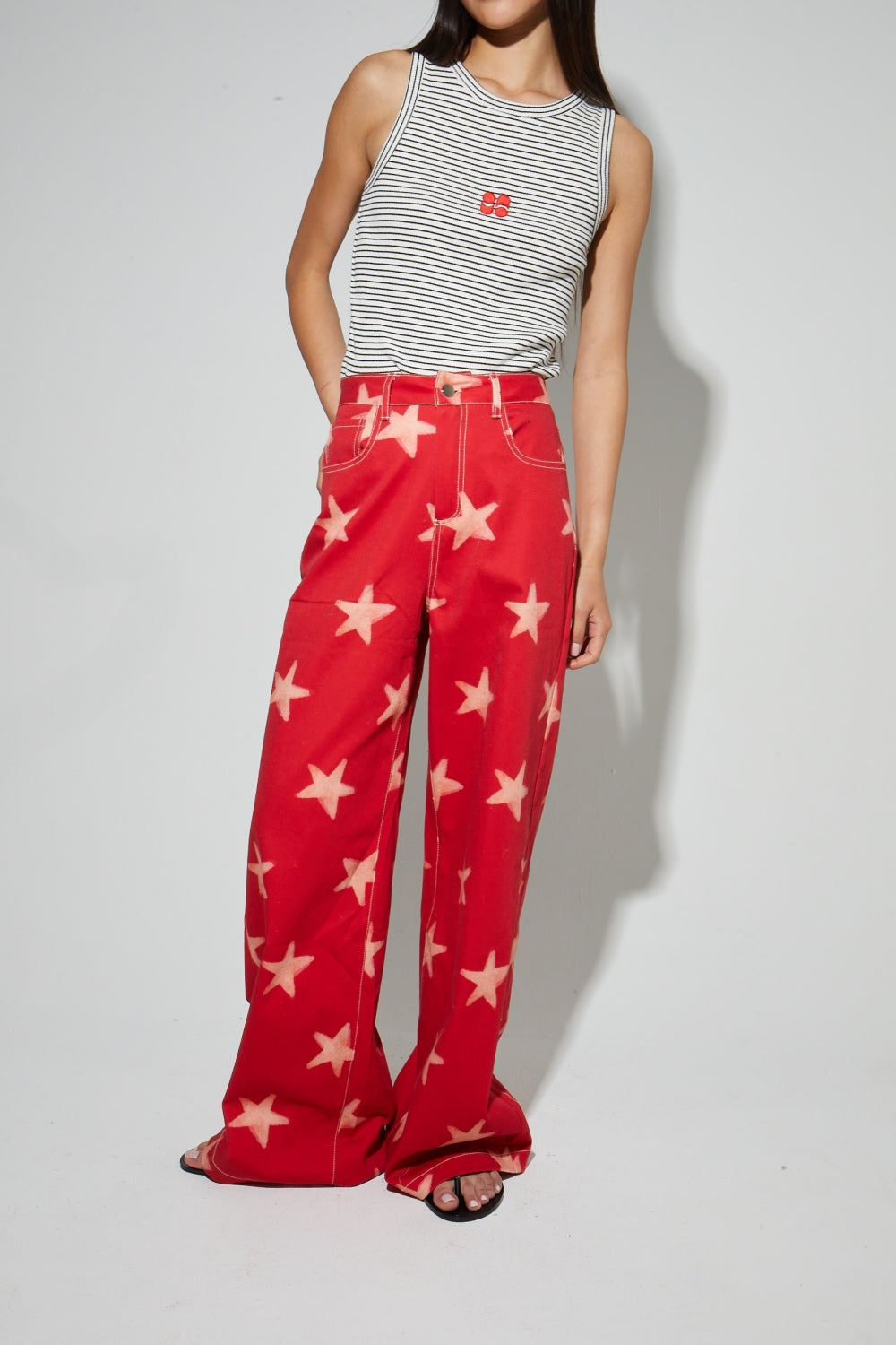 Spodnie Swiggy w stylu denim Print Red wyprodukowane we Włoszech - Gwiazda