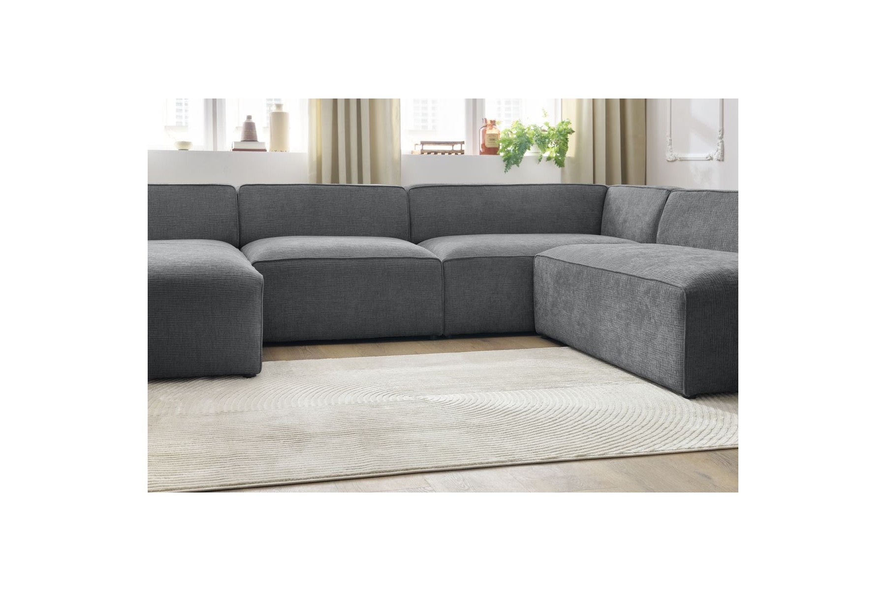 Fixed Panoramic Sofa - Megeve - Textured Fabric - Left Corner
