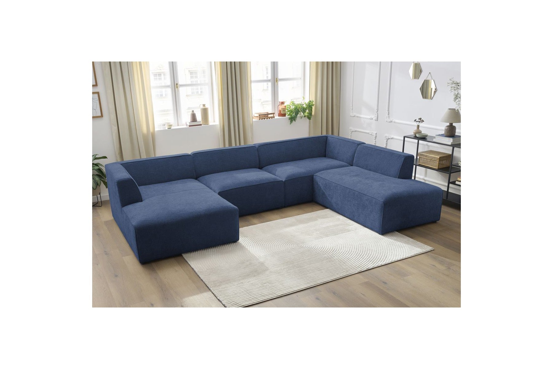 Fixed Panoramic Sofa - Megeve - Textured Fabric - Left Corner