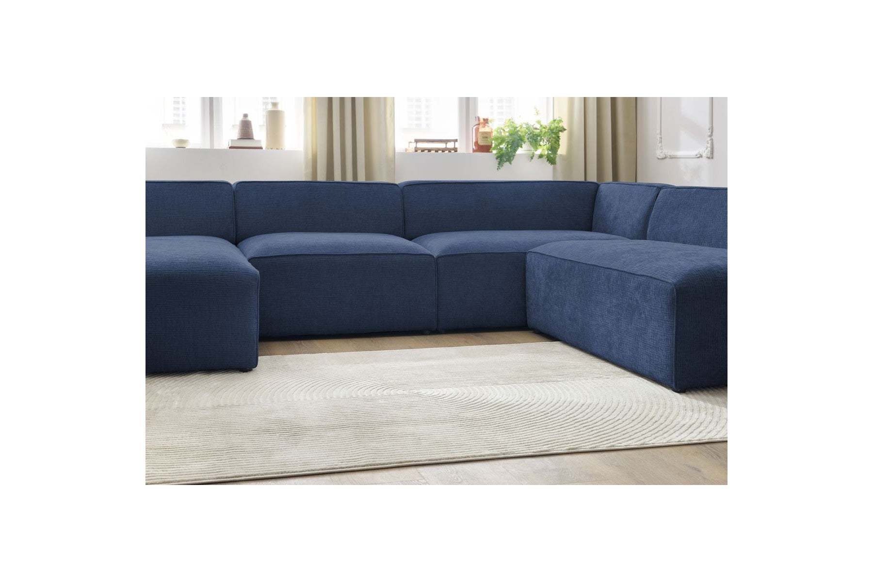 Fixed Panoramic Sofa - Megeve - Textured Fabric - Left Corner