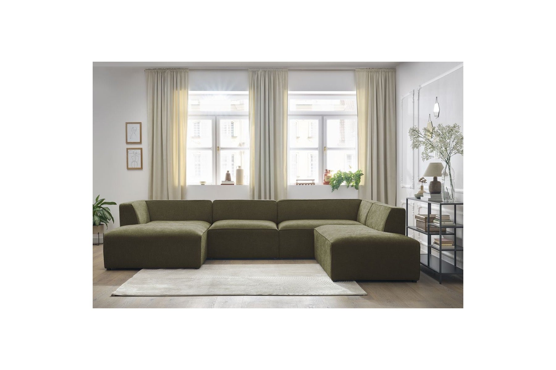 Fixed Panoramic Sofa - Megeve - Textured Fabric - Left Corner
