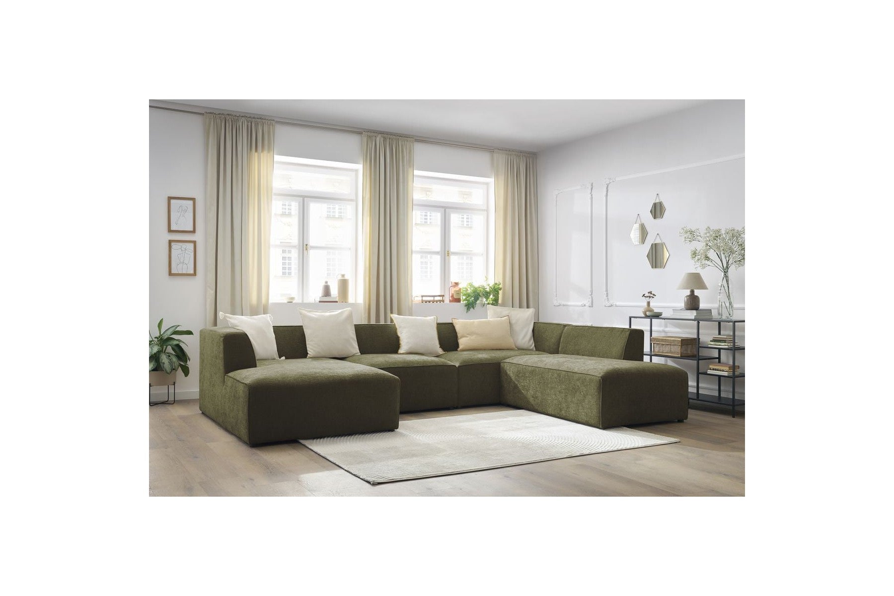 Fixed Panoramic Sofa - Megeve - Textured Fabric - Left Corner